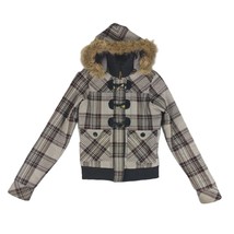 Vtg Y2K Dear AB Amanda Bynes Plaid Faux Fur Hood Full Zip Jacket Women&#39;s... - £15.41 GBP