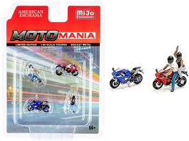 &quot;Motomania&quot; 4 piece Diecast Set (2 Figurines and 2 Motorcycles) for 1/64 Scale M - £20.77 GBP