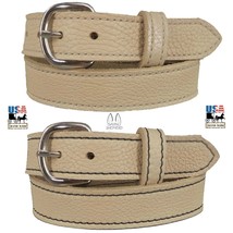 Beige Ladies Bullhide Leather Stitched Belt Choice Of Stitching Handmade In Usa - £54.33 GBP