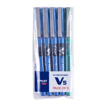 Pilot V5 Roller Ball Pen Pack of 5 ( 4 Blue , 1 Green ) - £25.22 GBP