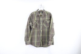 Vintage Cabelas Mens Large Faded Heavyweight Flannel Button Shirt Green Plaid - £30.92 GBP