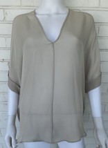 Vince 100% Silk Short Sleeve Blouse Taupe Cream Women’s Size Small - £37.11 GBP