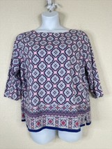 Talbots Womens Plus Size 2X Blue/Pink Mosaic Knit Top 3/4 Sleeve - £14.11 GBP