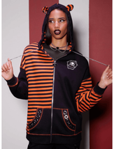 Skelanimals Diego Bat Black &amp; Orange Stripe Girls WIINGED Oversized Hoodie L - £62.90 GBP