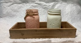 Scratch &amp; Dent Pink and White Painted Glass Mason Jar Planters in Wood Tray - £23.45 GBP