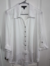 N Touch Button Up Blouse 3/4 Roll Tab Sleeve Collared Slit Back Hem Womens M NWT - $19.80