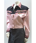 Vintage Cache Jean Jacket, Pink with Faux Leather Snakeprint Trim - £52.23 GBP