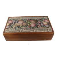 Vintage 70s Mid Century Modern MCM Needlepoint Fruit Tapestry Wood Box Chest - £77.40 GBP