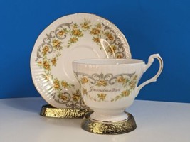 Royal Dover Tea Cup Saucer &amp; Stand VTG Grandmother Yellow Flowers - £11.68 GBP
