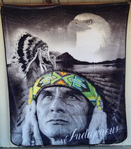 Indian Chief Woman Eagle Indigenous Native American Queen Size Blanket Bedspread - $60.92