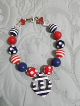 Girls Patriotic Bubblegum Necklace Chunky Beads Kids Jewelry W/ Ship Anchor - €14,57 EUR