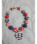Girls Patriotic Bubblegum Necklace Chunky Beads Kids Jewelry W/ Ship Anchor - €14,56 EUR