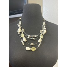Chicos Multi Layer Beaded Necklace Shades of White Silver - £15.52 GBP