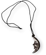 Crescent Moon With Face Silver Colored Necklace  - £9.49 GBP