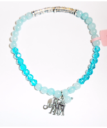 Quarzite Round &amp; Glass Beads Stretch Bracelet, Blue, Silvertone Elephant... - £11.98 GBP