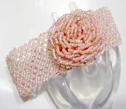 Pink Seed Bead Bracelet with Rose Center &amp; Toggle Closure - Freebie W/ P... - $0.00