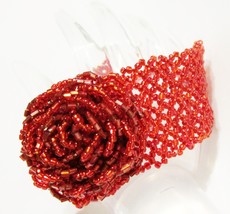 Red Seed Bead Bracelet with Rose Center and Toggle Closure - Freebie W/ Purchase - £0.00 GBP