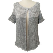 Chicos Open Knit Cardigan Sz 0 S Metallic Silver Short Sleeve Chunky Lig... - $26.71