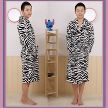 Soft Fleece Lovers Women or Men's Zebra Striped Luxury Lounger Beach Bath Robes  image 3