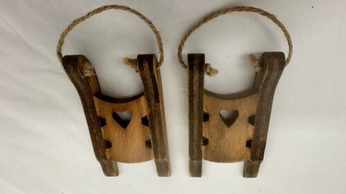 2 Wooden Wood Small Sleighs Sleigh Christmas Holiday Ornaments 4&quot; ByMera... - $6.69