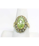 Apple Green CUBIC ZIRCONIA Vintage RING in 14K GOLD on STERLING SILVER -... - $85.00