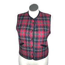 Orvis Quilted Vest Plaid Red Green Womens Large Buttons Pockets Black Ou... - $25.00