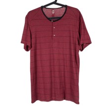 INC Mens Henley Tshirt M Red Black Buttons Short Sleeve Striped Rayon Blend - £12.54 GBP