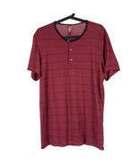 INC Mens Henley Tshirt M Red Black Buttons Short Sleeve Striped Rayon Blend - £11.81 GBP