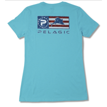 PELAGIC Women&#39;s Medium M T Shirt Americamo Icon Fishing Gear Light Blue Teal - £20.52 GBP