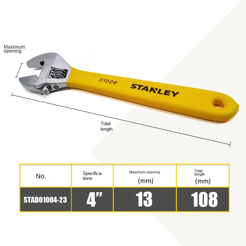 Stanley 4/6/8/10/12/15/18 Inch Adjustable Wrench Multifunctional Large Opening I - £69.47 GBP