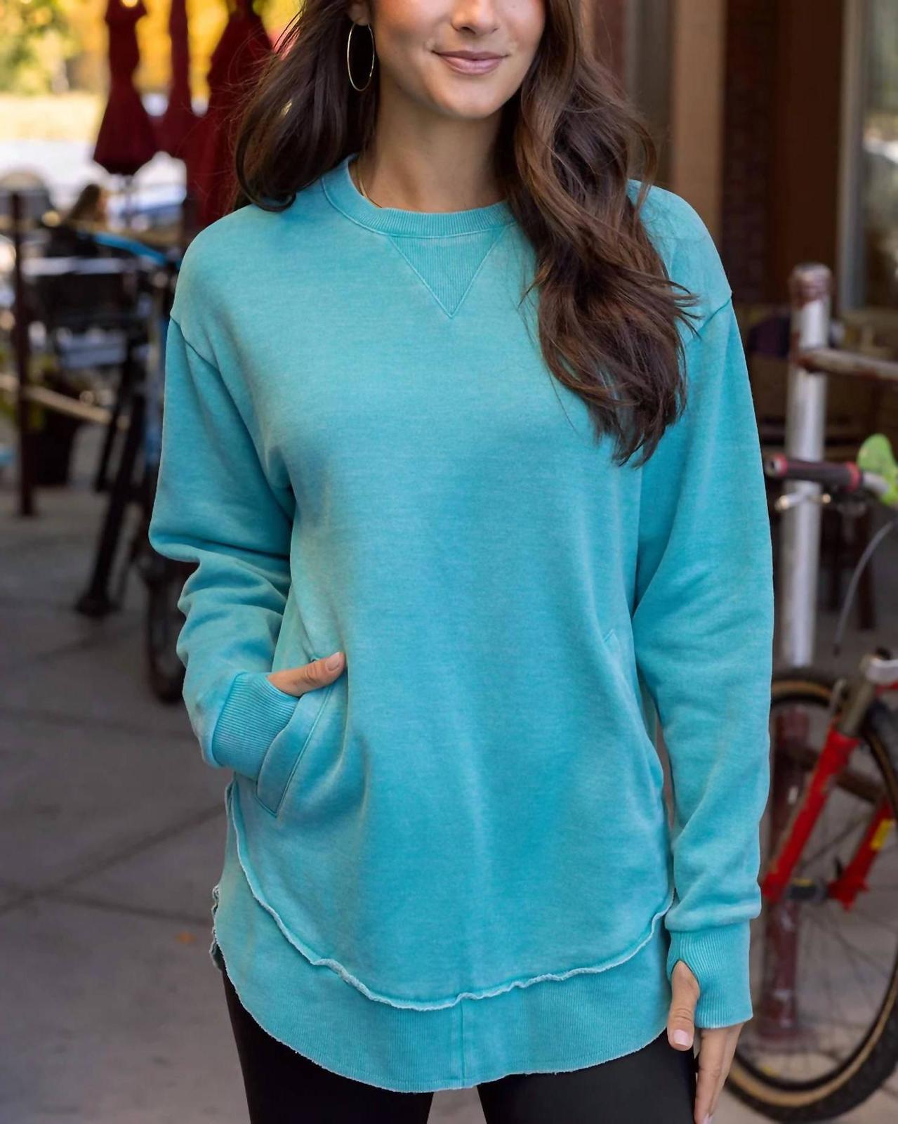 Grace And Lace Women&#39;s Vintage Wash Tunic Sweatshirt Washed Aqua - $59.00