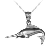 Sterling Silver Marlin Fish Charm Necklace - £14.17 GBP+