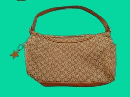 Tan Handbag Medium Shoulder Bag Key Fob Satchel Purse Pocketbook - $20.57