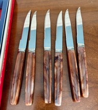 Vintage Regent Sheffield 6 Piece Steak Knife Set Stainless Blades Brown swirl - $16.99