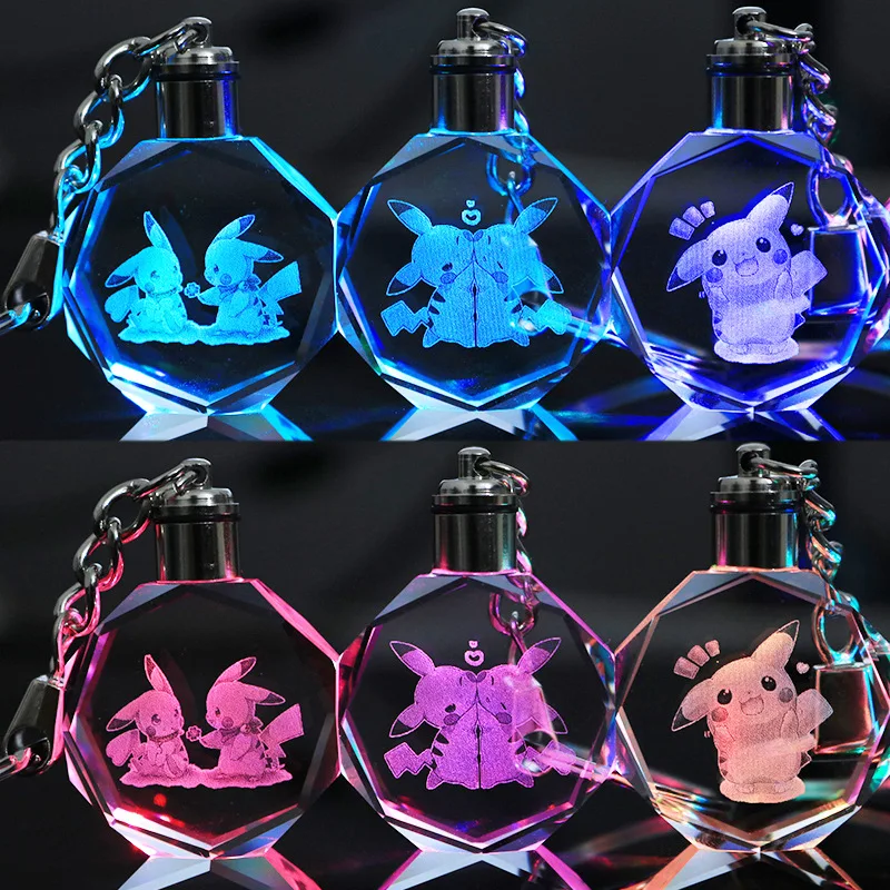 Pokemon Pikachu Anime Figures Octagon Crystal Pendant Cartoon LED Lamps - £10.53 GBP+