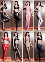 Sexy Glitter Tights Spandex Satin Glossy Opaque Pantyhose Zipper Open Cr... - $4.69