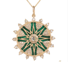 Moissanite With Malachite Compass Pendant 925 Sterling Silver Pandant For Women - $99.00