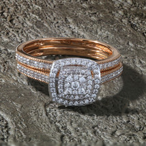 10K Rose Gold 0.33Ct Diamond Halo Engagement Ring With 1 Band - £357.25 GBP