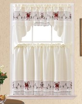 Christmas Holidays Beige Color Embroidery Kitchen Curtain 3 Pcs Set - £17.09 GBP
