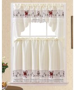 CHRISTMAS HOLIDAYS BEIGE COLOR EMBROIDERY KITCHEN CURTAIN 3 PCS SET - $21.78