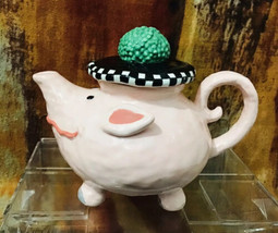 Judie Bomberger Pig w/Golf Hat Whimsical Teapot  - £59.34 GBP
