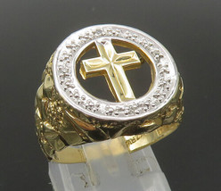 10K GOLD - Vintage Two Tone Genuine Diamonds Religious Cross Ring Sz 8 - GR367 - £308.60 GBP