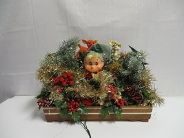 Vintage Christmas Lighted holly Elf deer Tinsel Collage Plant 1970s - £29.36 GBP