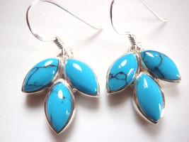 Simulated Turquoise Triplets 925 Sterling Silver Dangle Earrings - £28.76 GBP