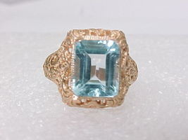 14K ROSE GOLD on Sterling Silver Genuine BLUE TOPAZ Ring - Size 6 3/4 - $68.00