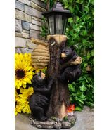 Large Climbing Black Bear Cubs With Beehive Statue W/ Solar LED Lantern ... - €68,28 EUR