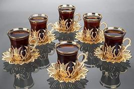 LaModaHome Golden Tea Set of 6 - Includes 6 Glasses, 6 Saucers Holders - VIP Spe - £49.24 GBP