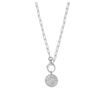 Rhodium Plated Sterling Silver Owl Medallion 22&quot; Necklace - £115.08 GBP