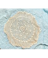 Vtg Handmade Crochet Table Place Mat Decor-13 Inch Round Cream Cotton - $10.00