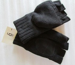 UGG Gloves Knit Flip Mittens Leather Palm Wool Blend Black L/XL - £59.13 GBP